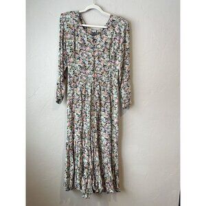 vintage nostalgia dress Floral Maxi Cottage Pleated 90s 80s‎ Coquette Feminine M